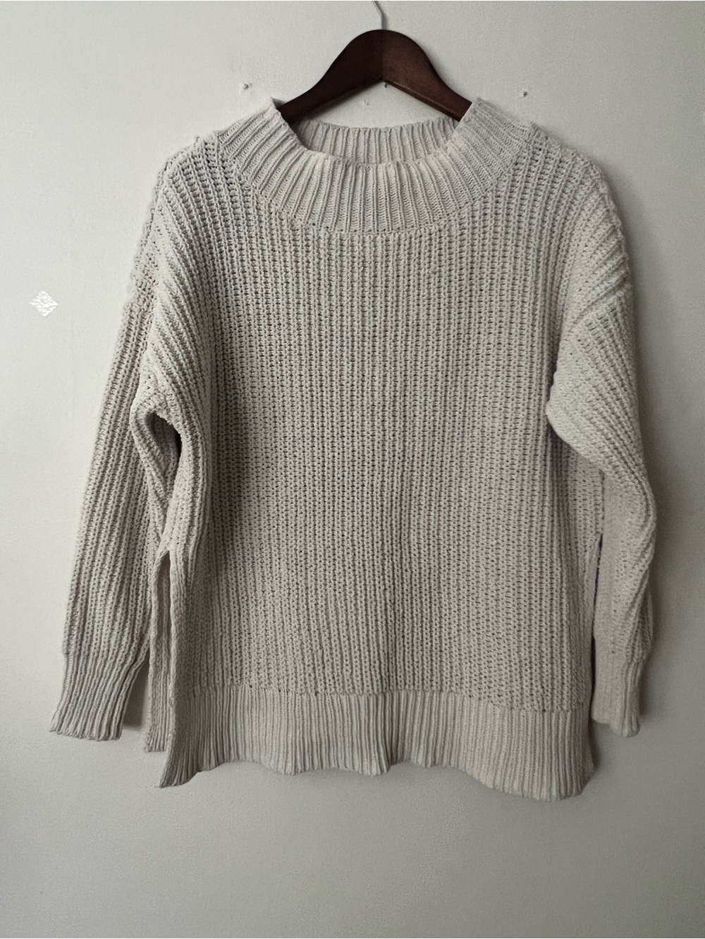 aerie beige knit Crewneck Sweater, women’s XS, casual preppy autumn wear chunky